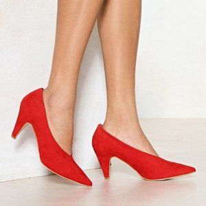 Nasty Gal - Pointy Red Suede Heels - New!
